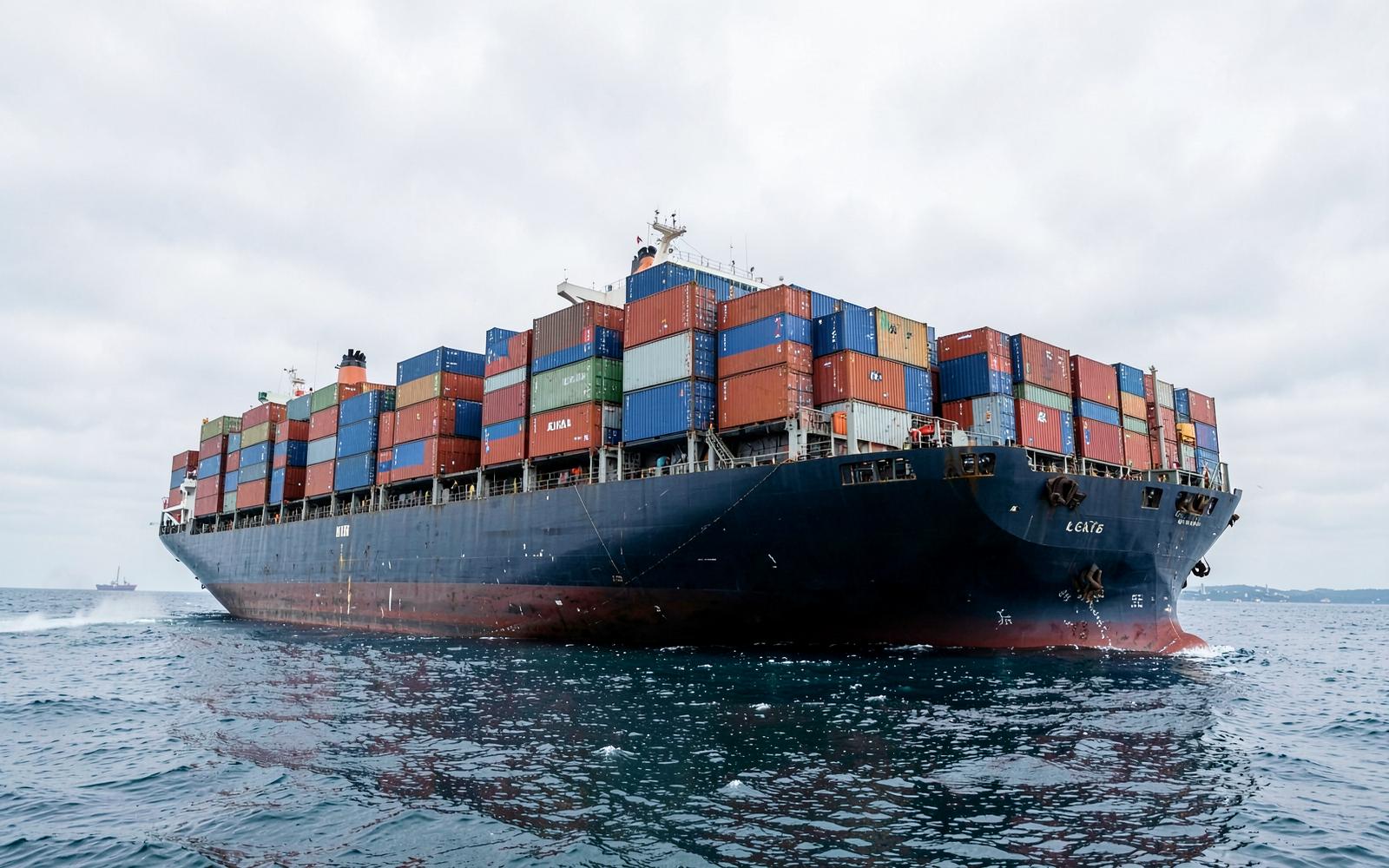 Container ship loaded with containers at sea